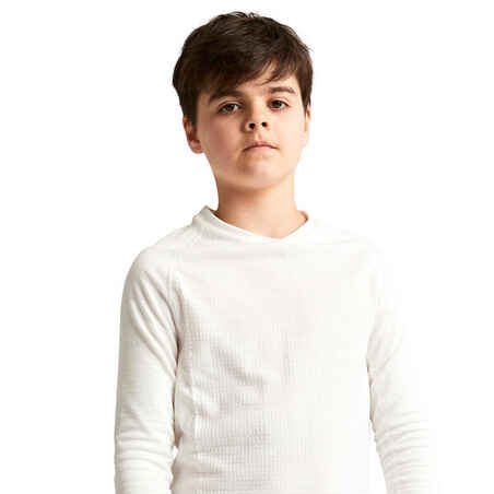 Kids' Long-Sleeved Thermal Base Layer Top Keepdry 500 - White