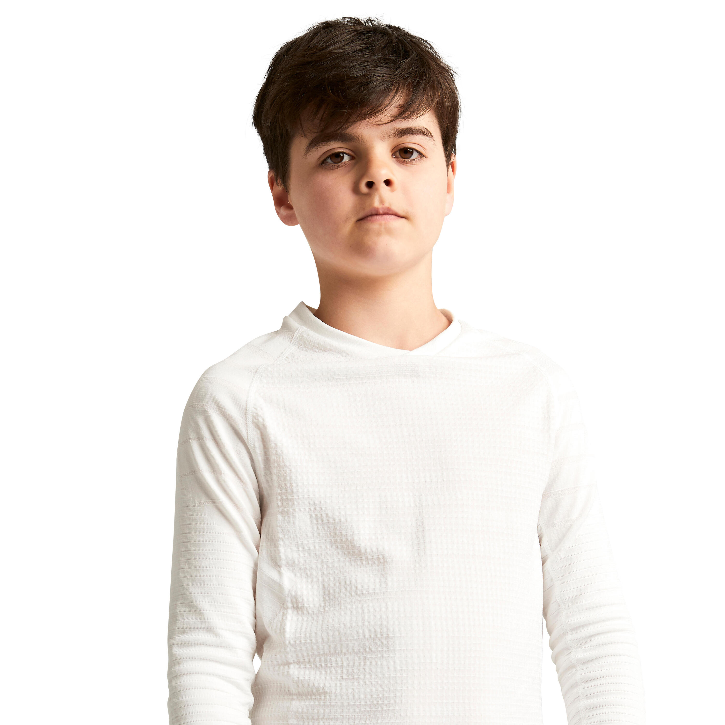 Kids' Long-Sleeved Thermal Base Layer Top Keepdry 500 - White 8/11