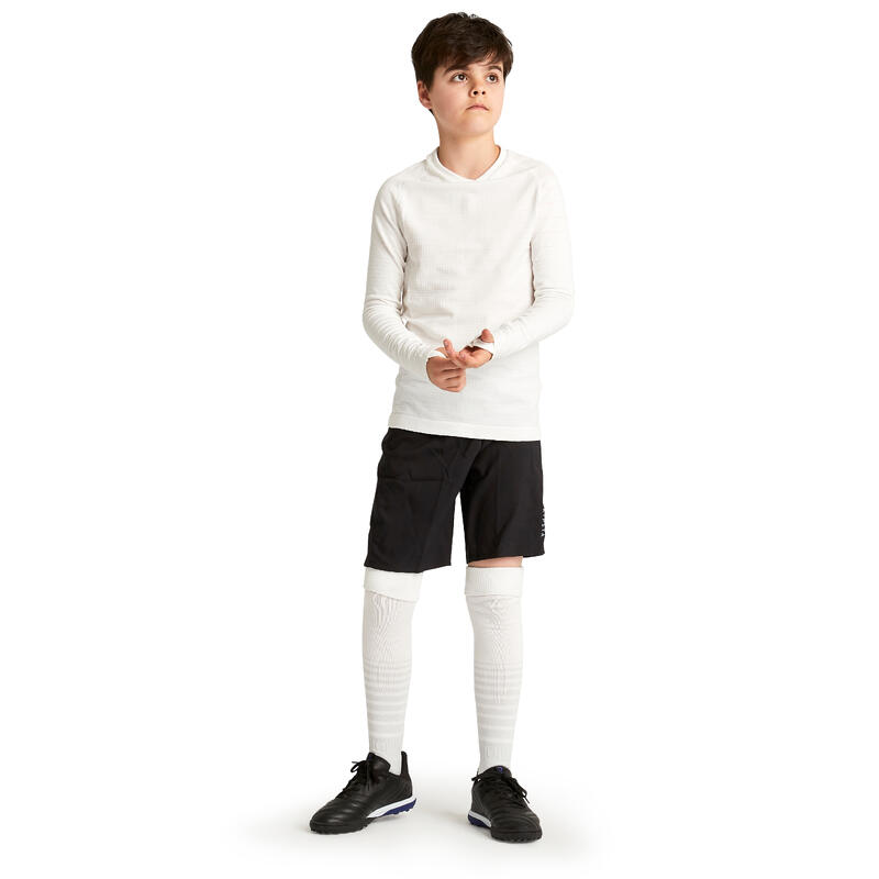 Camiseta térmica de fútbol manga larga Niño Kipsta Keepdry 500 blanco