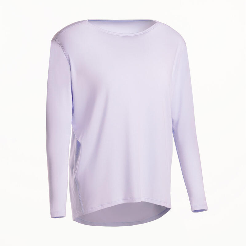 女款長袖 T 恤 500 紫色