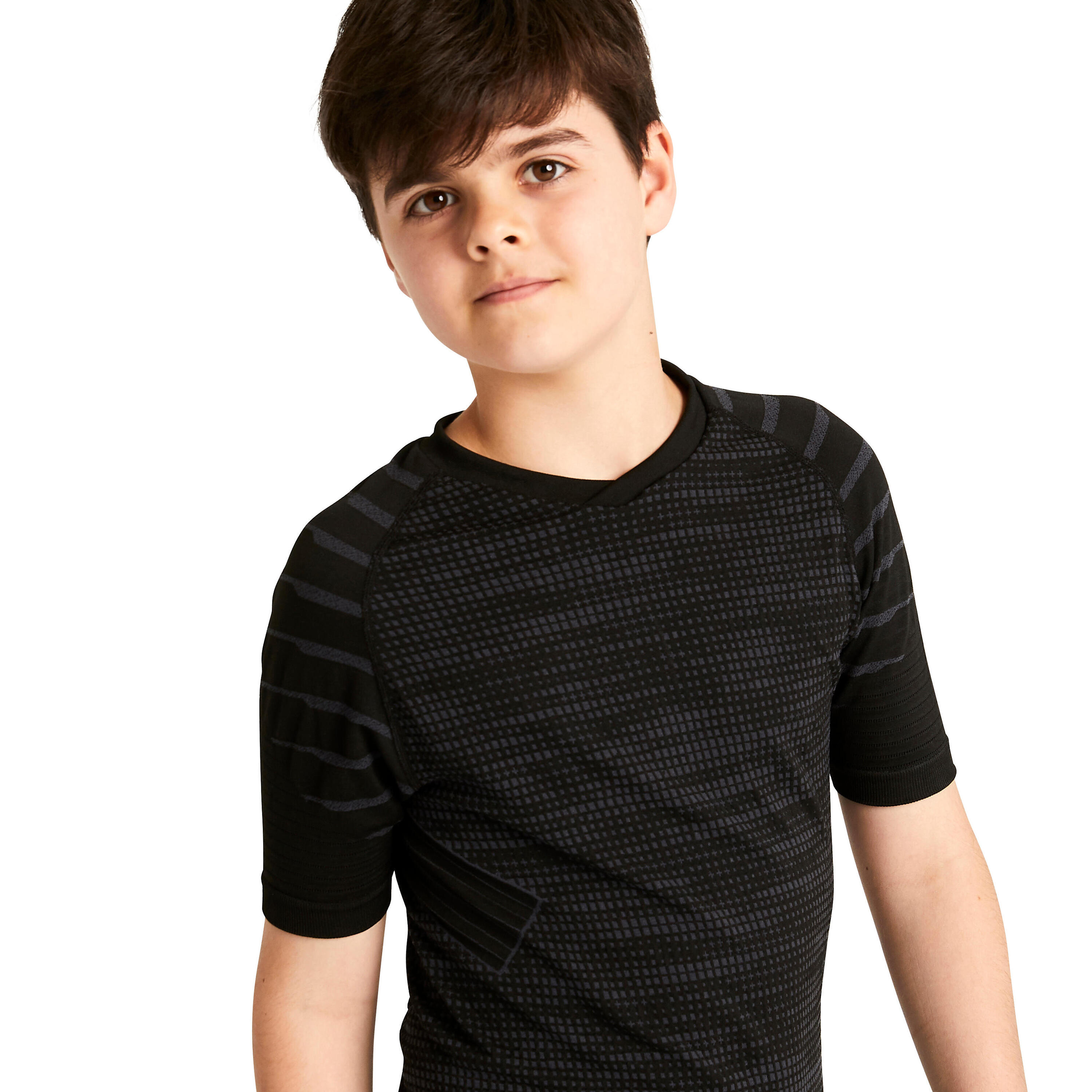 Kids' Short-Sleeved Thermal Base Layer Top Keepdry 500 - Black 6/10