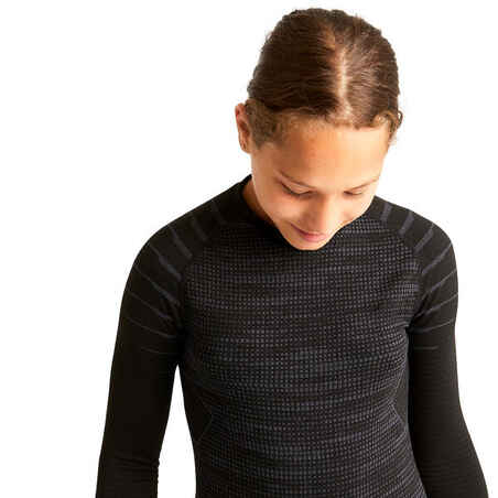 Kids' Long-Sleeved Thermal Base Layer Top Keepdry 500 - Black