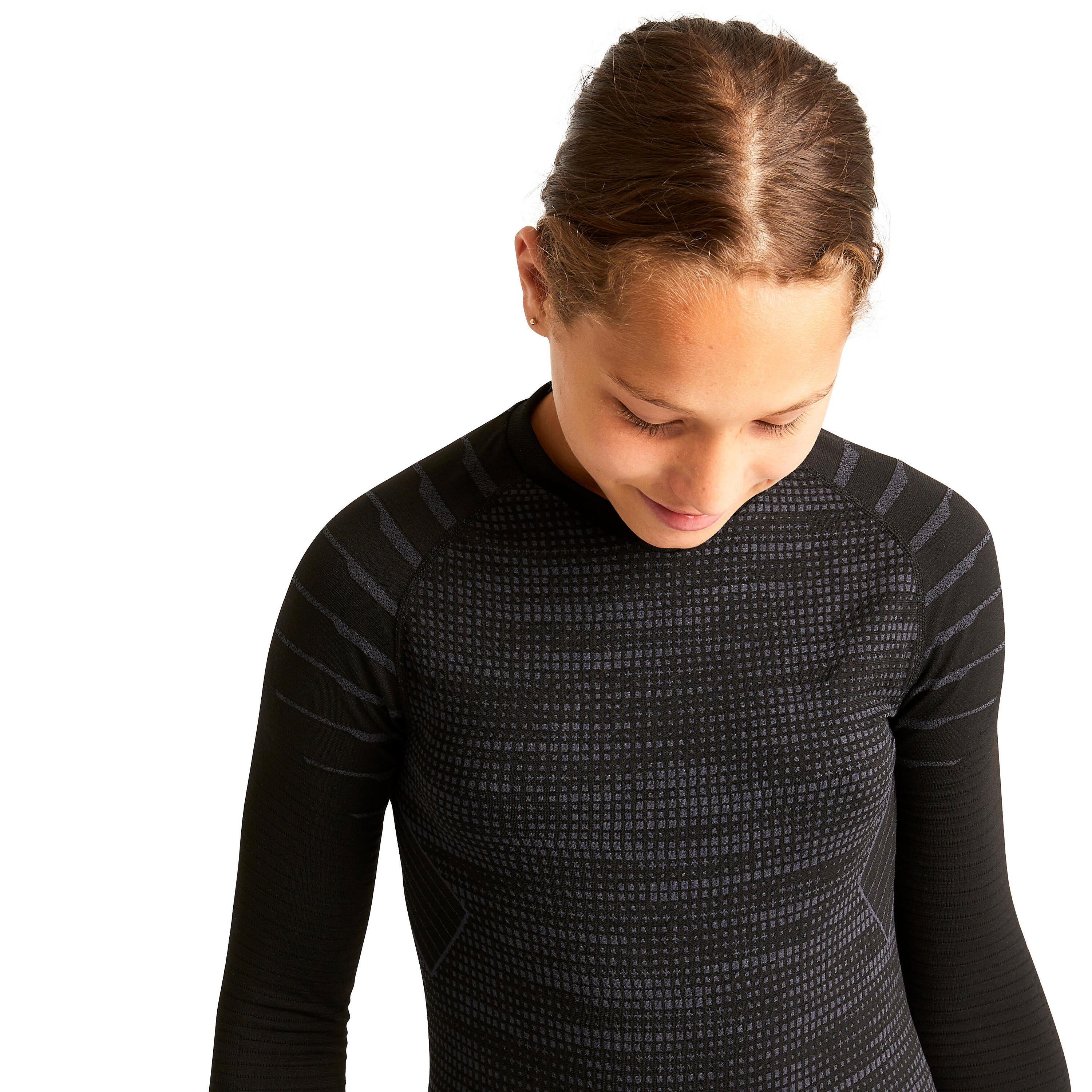 Kids' Long-Sleeved Thermal Base Layer Top Keepdry 500 - Black 9/10