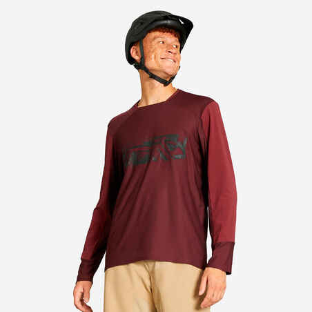 Long-Sleeved Mountain Biking Jersey ST 100 - Burgundy