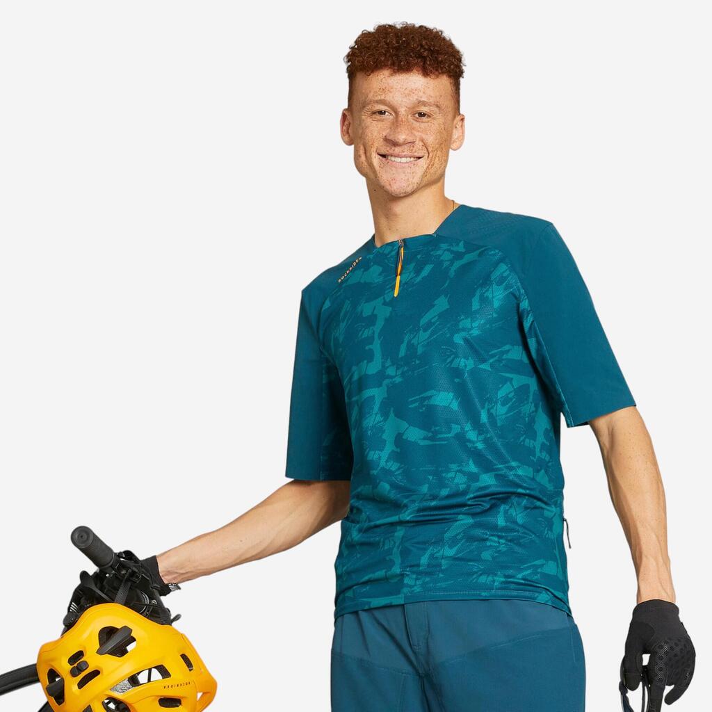 Short-sleeved mountain biking jersey expl 500 - blue/green