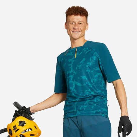 Majica s kratkimi rokavi za gorsko kolesarjenje EXPL 500 - modra/zelena 