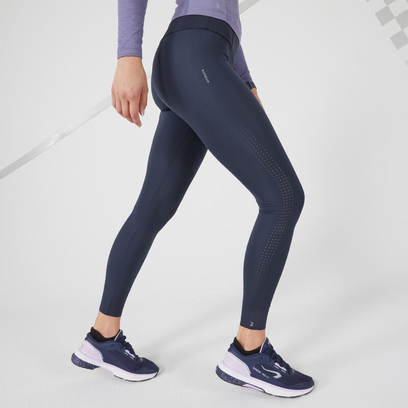 Leggings running donna KIPRUN SUPPORT grigio-azzurro