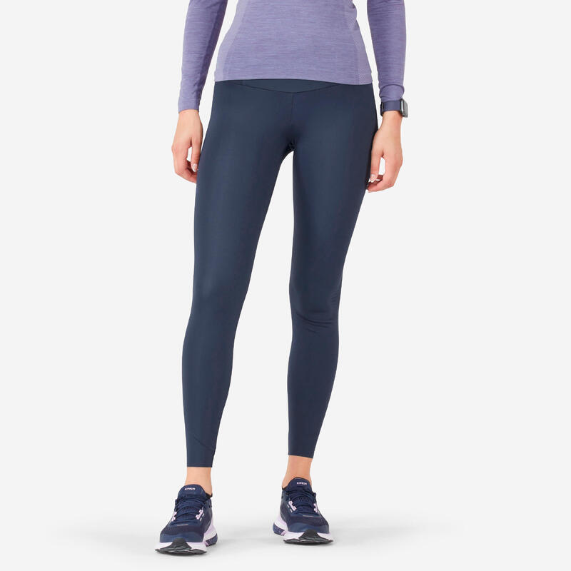 Leggings running donna KIPRUN SUPPORT grigio-azzurro