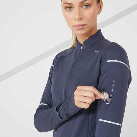 KIPRUN WARM LIGHT WOMEN'S LS WINTER RUNNING SHIRT - BLUE