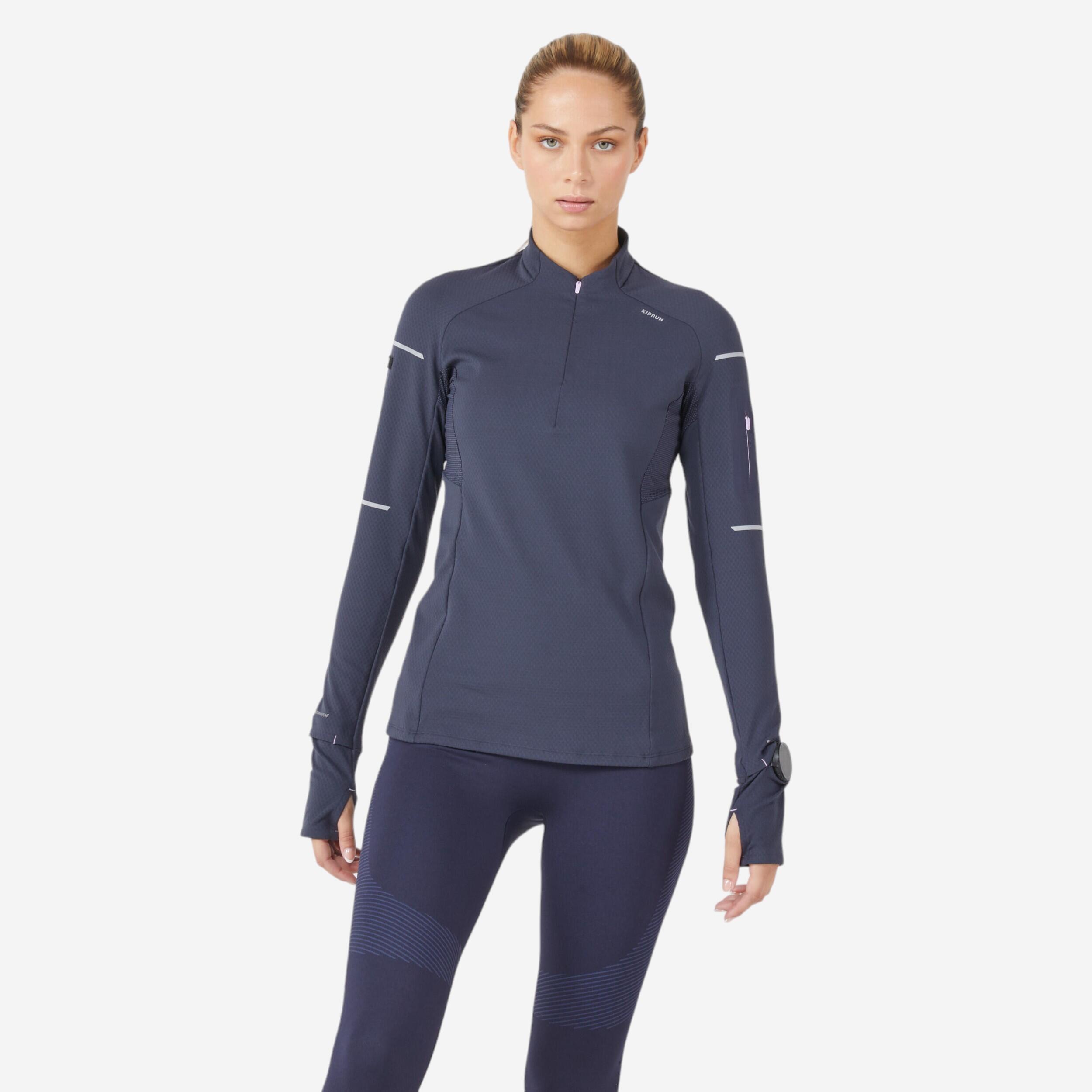 WOMEN'S LONG-SLEEVED WINTER RUNNING TEE SHIRT - KIPRUN WARM LIGHT BLUE