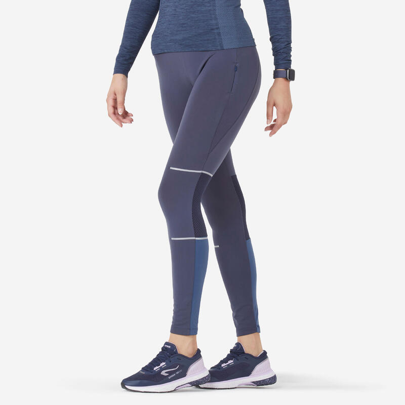 Legging chaud de running Femme- KIPRUN Run 900 Warm Bleu noir
