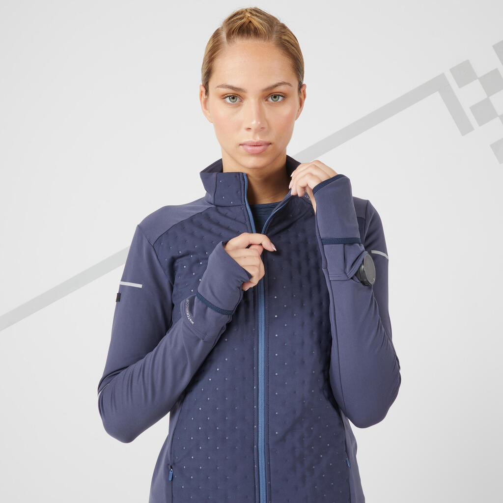 WARM WOMEN'S WINTER RUNNING JACKET BLACK BLUE