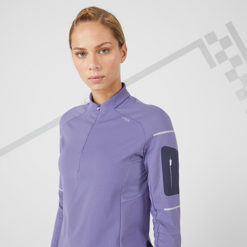 CAMISOLA DE CORRIDA INVERNO MULHER KIPRUN WARM LIGHT MALVA