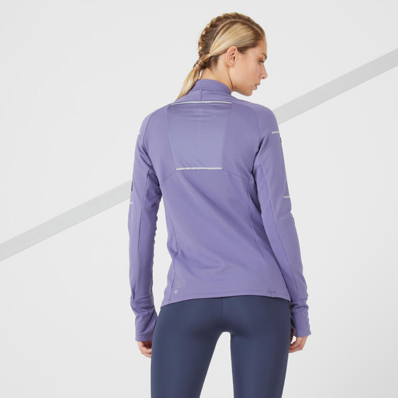 Maglia manica lunga  running donna KIPRUN WARM LIGHT viola chiaro