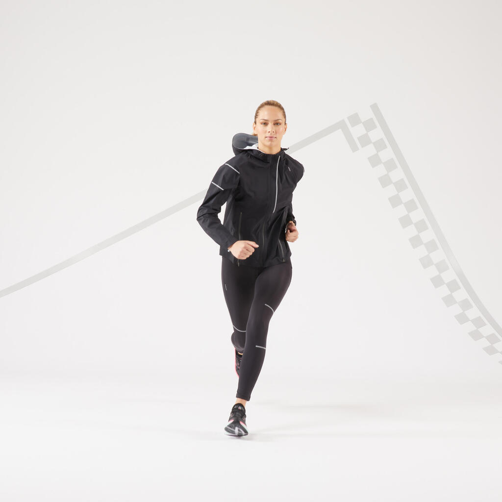 WOMEN'S WATERPROOF WINDPROOF JACKET - KIPRUN RAIN+ - BLACK