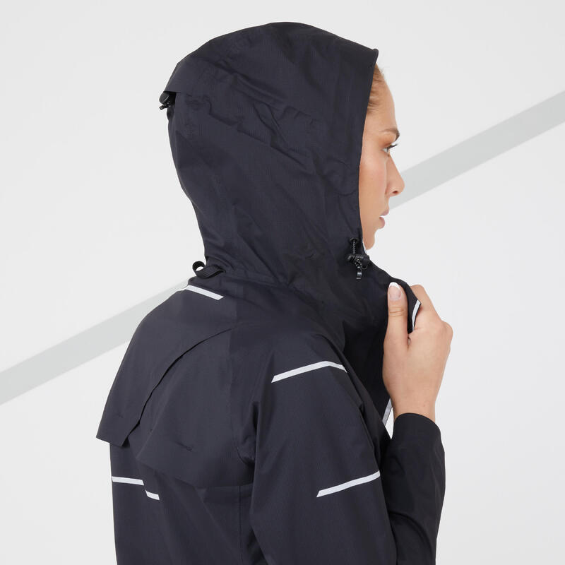Jachetă Impermeabilă Protecție vânt Alergare pe asfalt Kiprun Rain+ Negru Damă