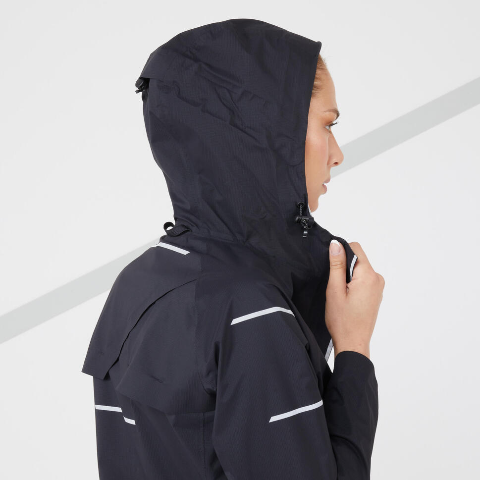 WOMEN'S WATERPROOF WINDPROOF JACKET KIPRUN RAIN+ BLACK KIPRUN
