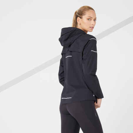 WOMEN'S WATERPROOF WINDPROOF JACKET - KIPRUN RAIN+ - BLACK