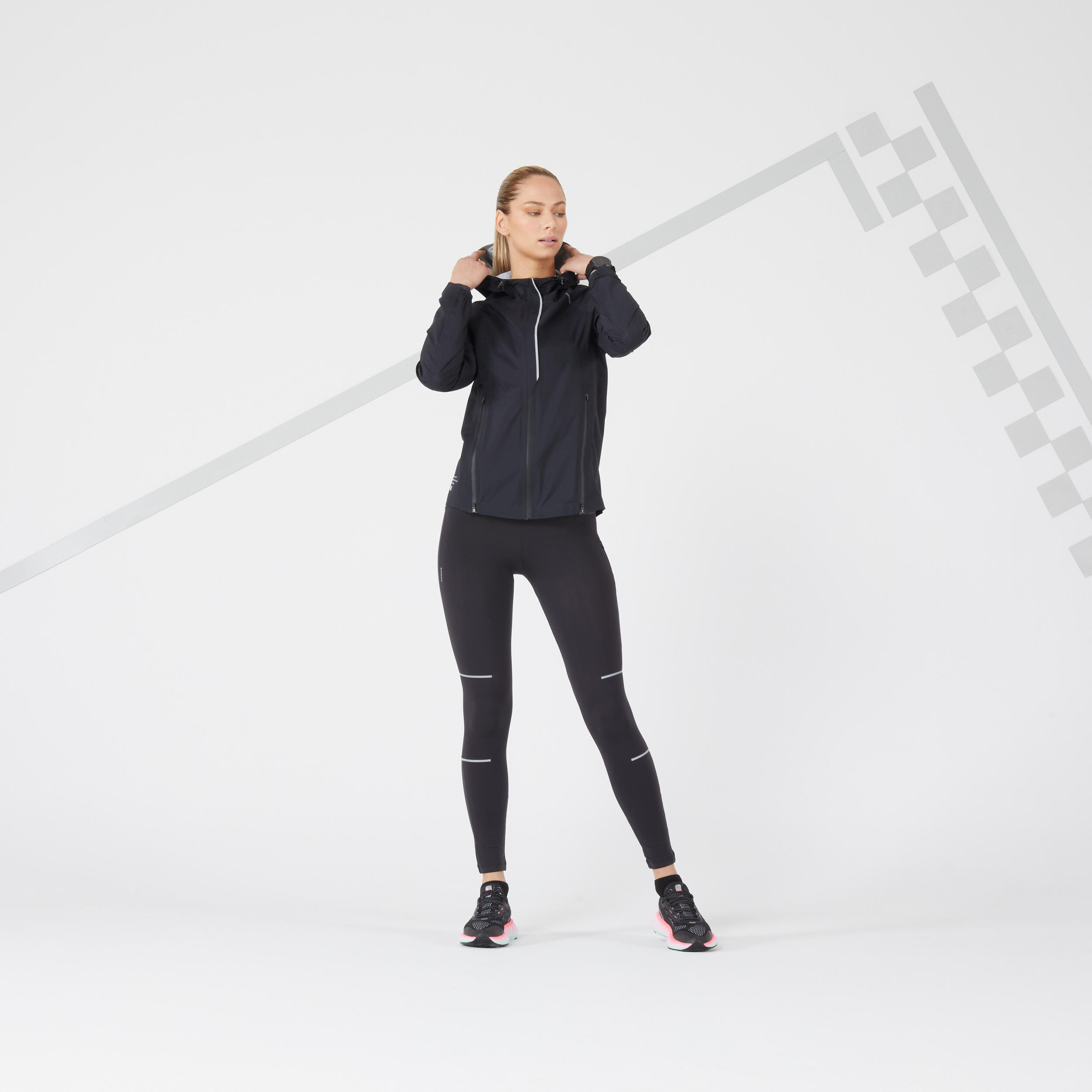 WOMEN'S WATERPROOF WINDPROOF JACKET - KIPRUN RAIN+ - BLACK 9/10