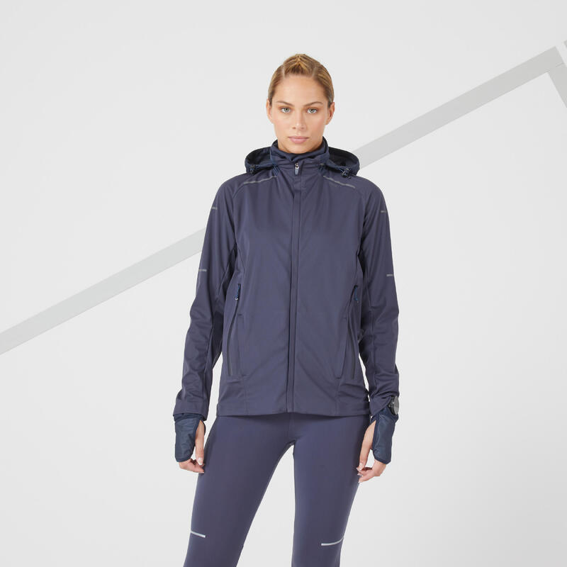 Női kabát téli futáshoz KIPRUN WARM REGUL, vízlepergető, szélálló, kék 