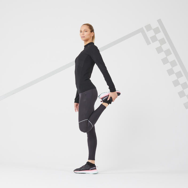 Leggings idrorepellenti running donna KIPRUN WARM & RAIN neri