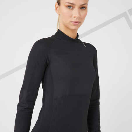 Moteriški besiūliai bėgimo marškinėliai ilgomis rankovėmis „Kiprun Skincare“, juoda