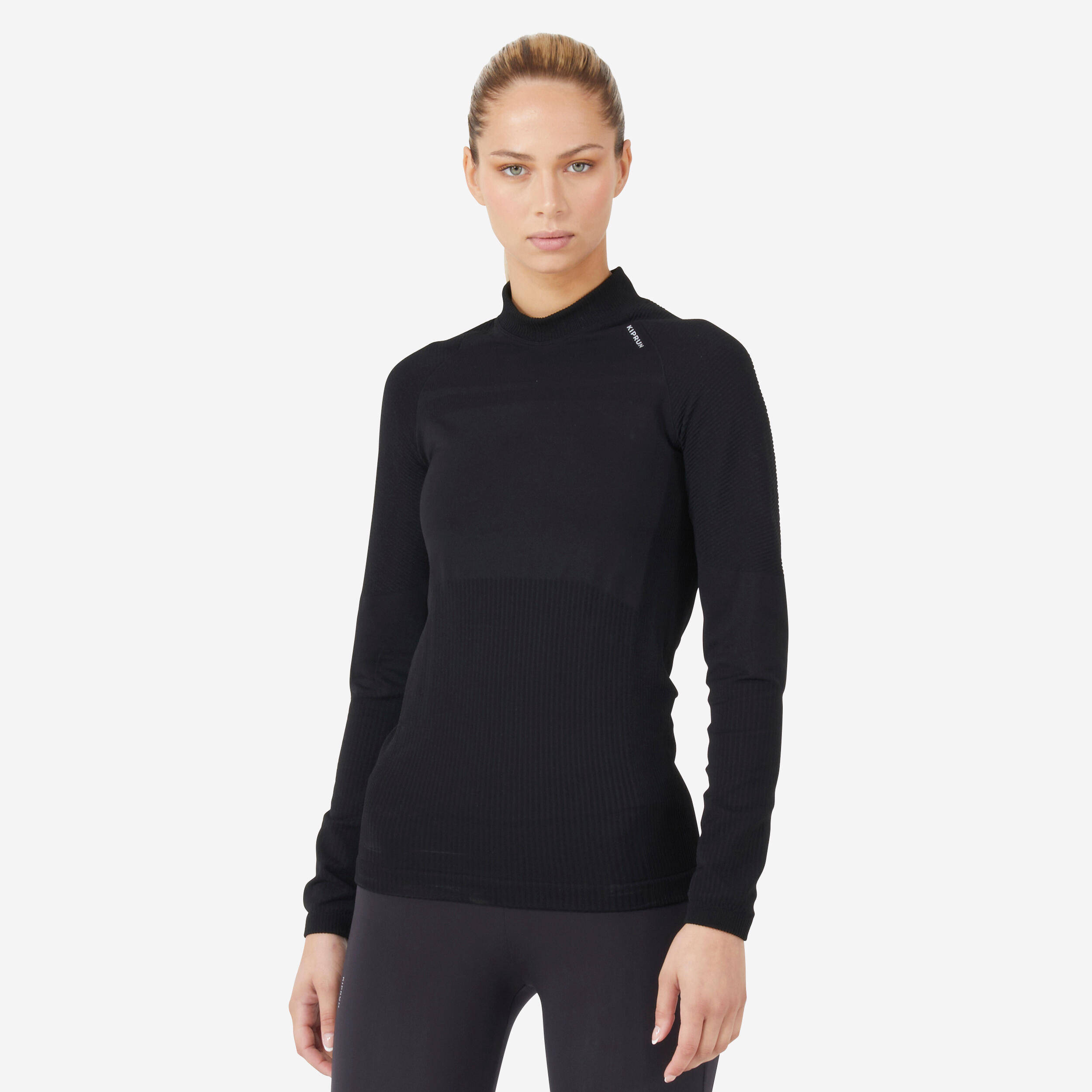 Run 500 Slim Women's Seamless Long-Sleeved Warm Running T-Shirt -black -  1
