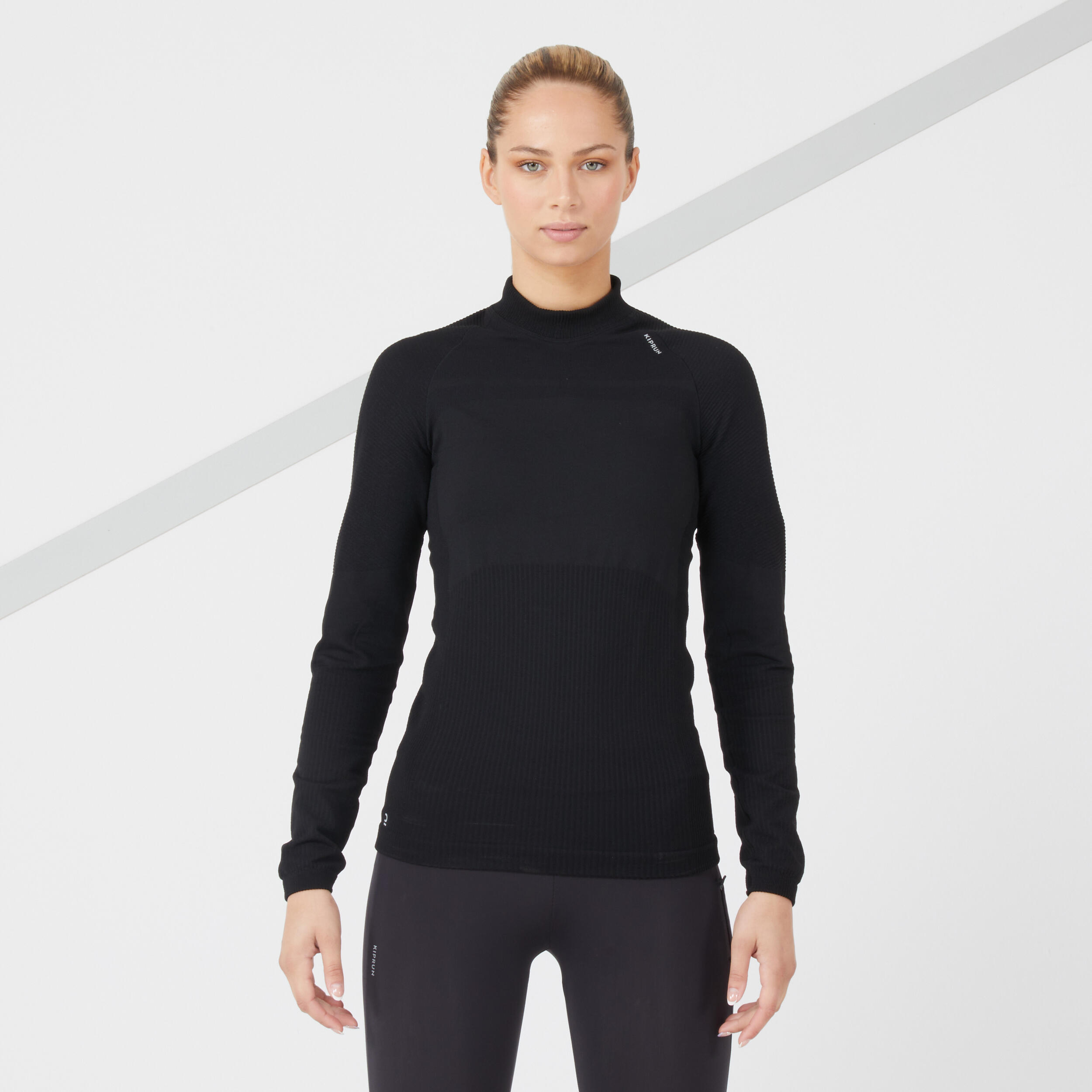 Zip Warm women's long-sleeved running T-shirt - black - Decathlon