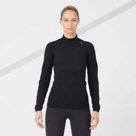 Črna ženska tekaška majica z dolgimi rokavi KIPRUN SKINCARE 