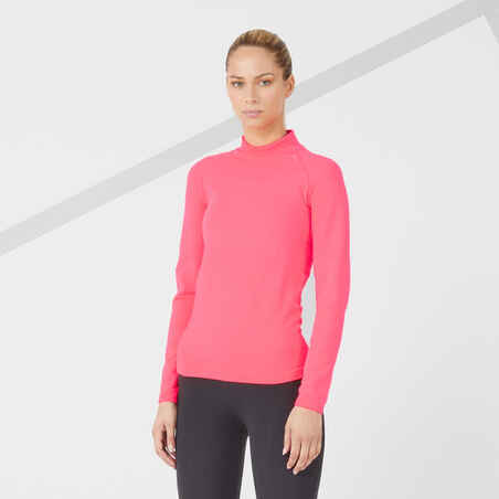 Rožnata ženska tekaška majica z dolgimi rokavi KIPRUN SKINCARE 