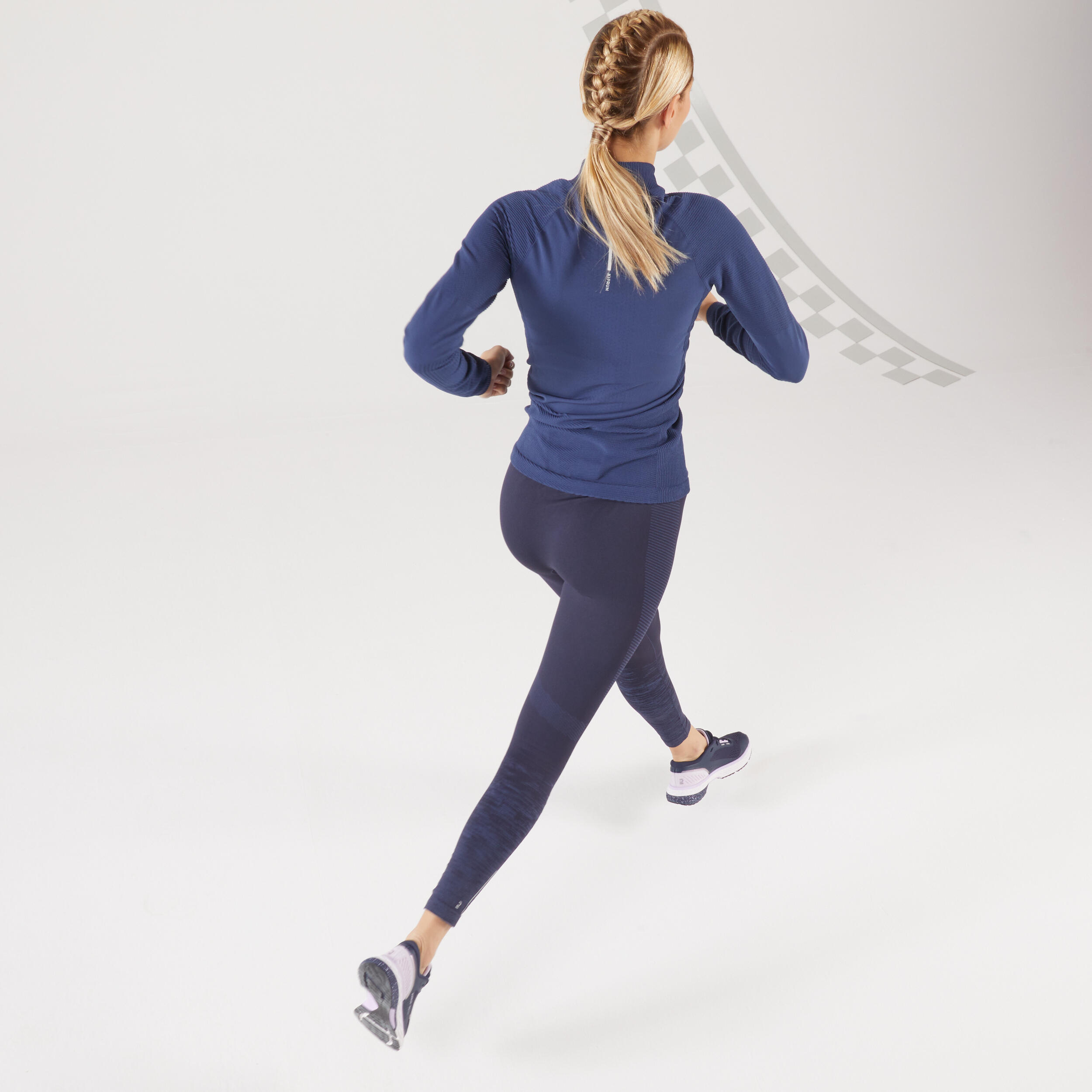 WOMEN'S LONG-SLEEVED SEAMLESS RUNNING TEE SHIRT - KIPRUN SKINCARE BLUE