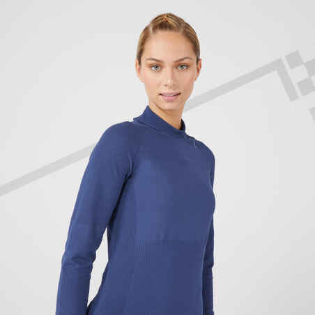 Moteriški bėgimo besiūliai marškinėliai ilgomis rankovėmis „Kiprun Skincare“, mėlyna