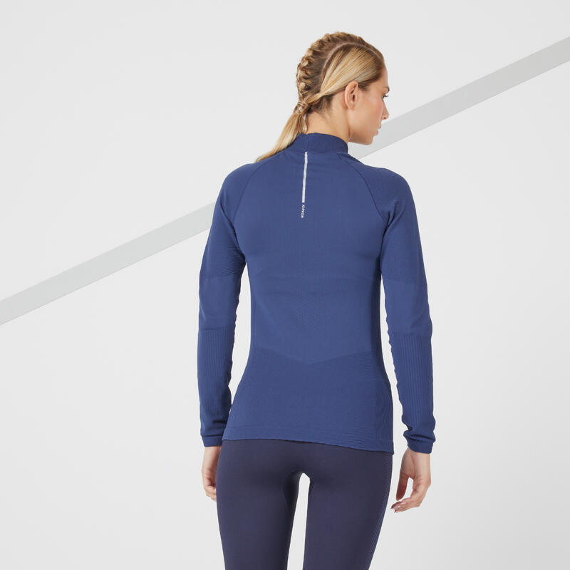 Naadloos hardloopshirt voor dames Skincare lange mouwen blauw