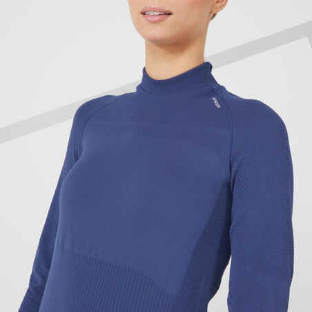 Moteriški bėgimo besiūliai marškinėliai ilgomis rankovėmis „Kiprun Skincare“, mėlyna