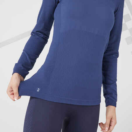 KIPRUN SKINCARE WOMEN'S LONG-SLEEVED SEAMLESS RUNNING T-SHIRT - BLUE