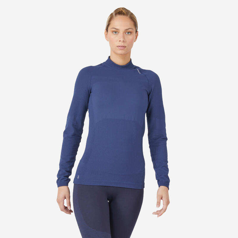 Laufshirt langarm Damen seamless Kiprun Skincare blau