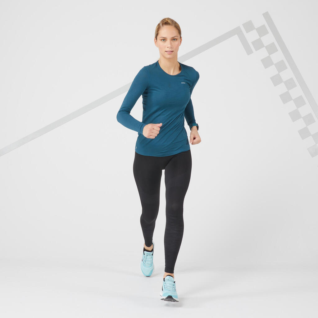 Γυναικείο κολάν χωρίς ραφές για τρέξιμο KIPRUN Run 500 Warm - σκούρο μπλε
