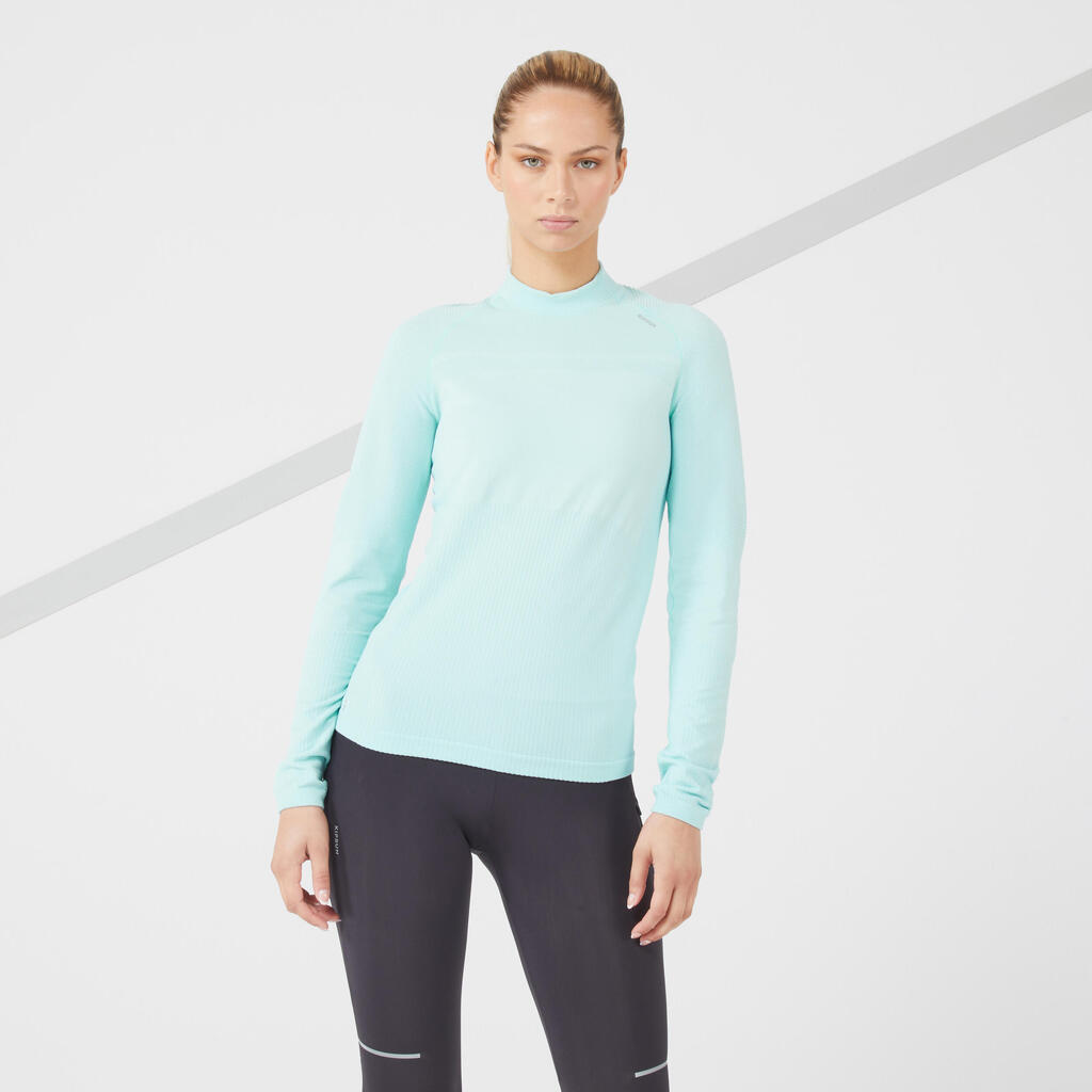 KIPRUN SKINCARE WOMEN'S SEAMLESS LONG-SLEEVED RUNNING T-SHIRT - GREEN
