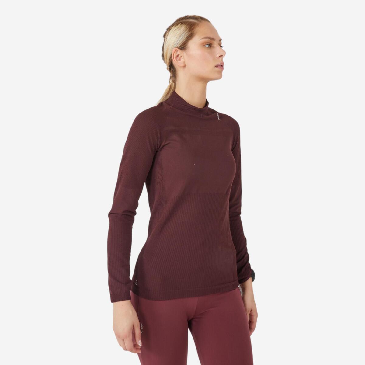 TEE SHIRT MANCHES LONGUES RUNNING SANS COUTURES FEMME - KIPRUN SKINCARE BORDEAUX