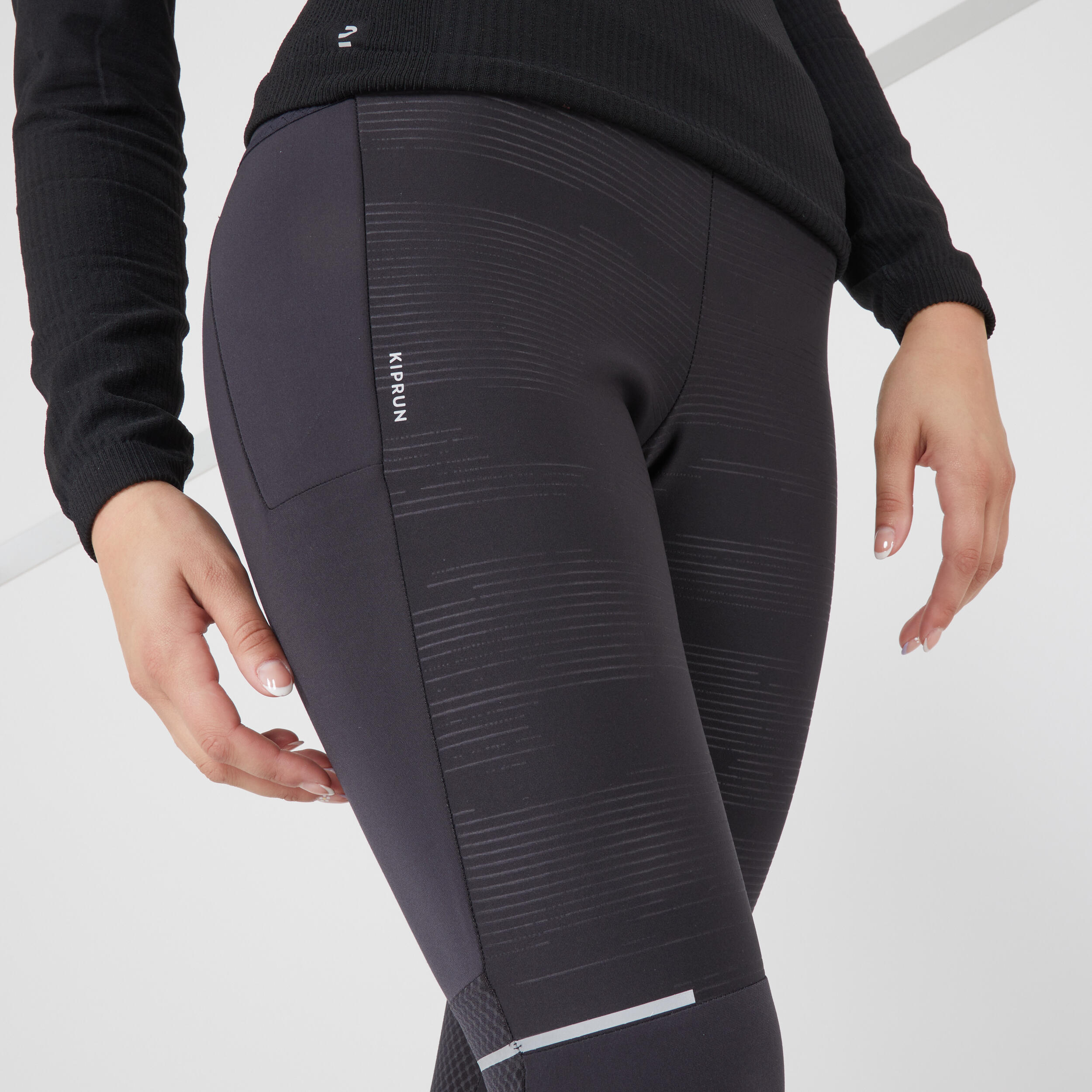 KIPRUN WARM RAIN - WOMEN'S WARM WATER-REPELLENT RUNNING TIGHTS - BLACK 3/8