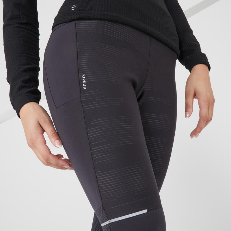 Leggings idrorepellenti running donna KIPRUN WARM & RAIN neri