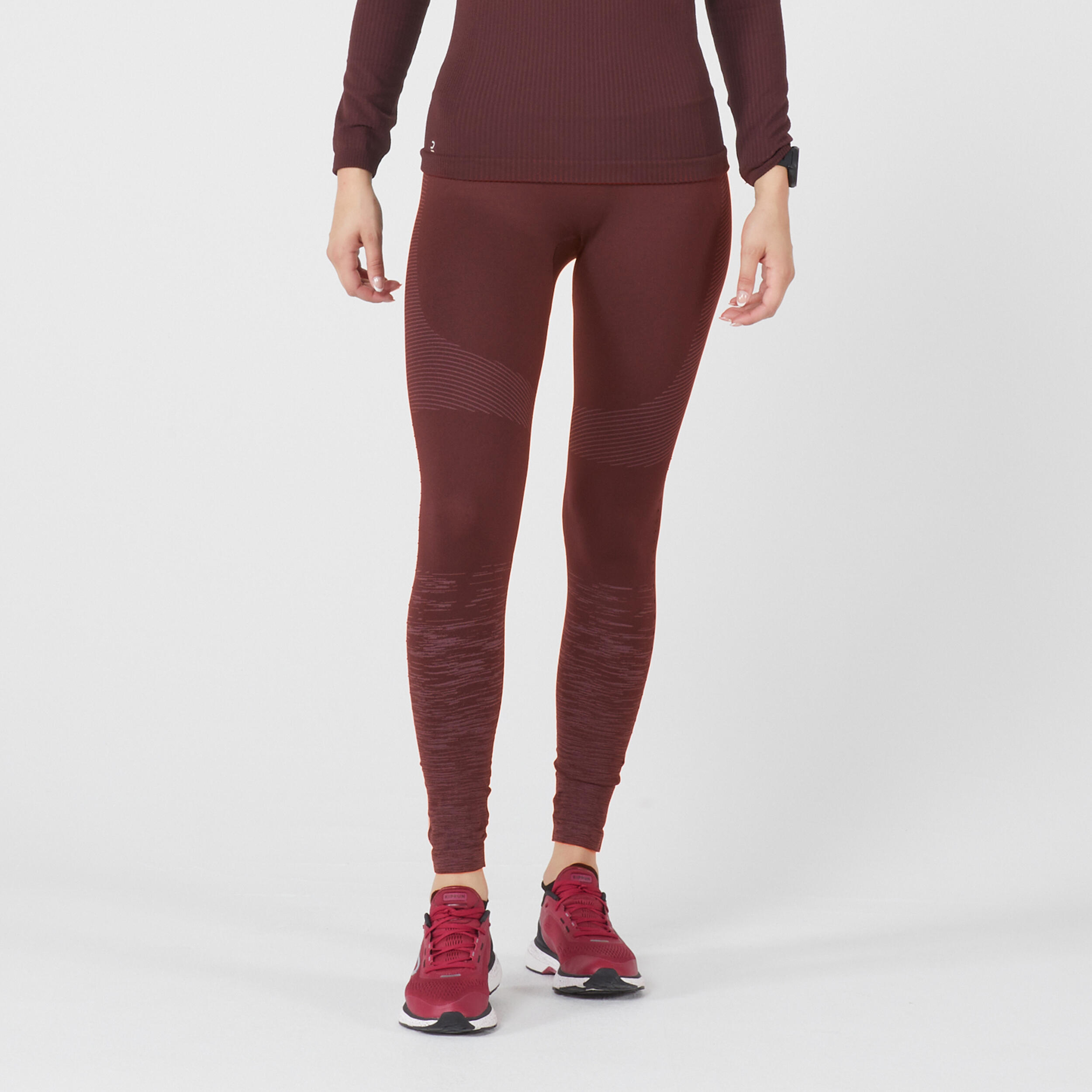 KIPRUN CARE WOMEN'S SEAMLESS RUNNING TIGHTS - BURGUNDY 1/3