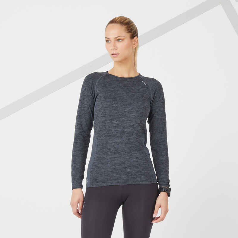 Laufshirt langarm atmungsaktiv Kiprun Skincare Light Damen schwarz