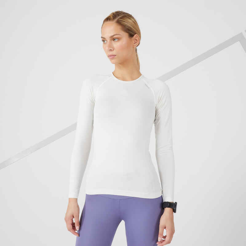 Laufshirt langarm atmungsaktiv Kiprun Skincare Light Damen beige