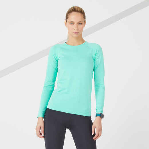 
      Laufshirt langarm atmungsaktiv Kiprun Skincare Light Damen grün
  