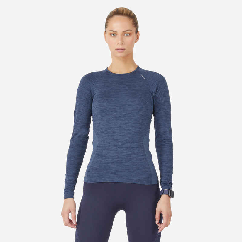 Camiseta térmica correr transpirable Mujer Kiprun skincare azul oscuro - Decathlon