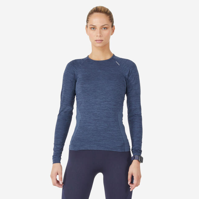 Laufshirt langarm atmungsaktiv Kiprun Skincare Light Damen blau
