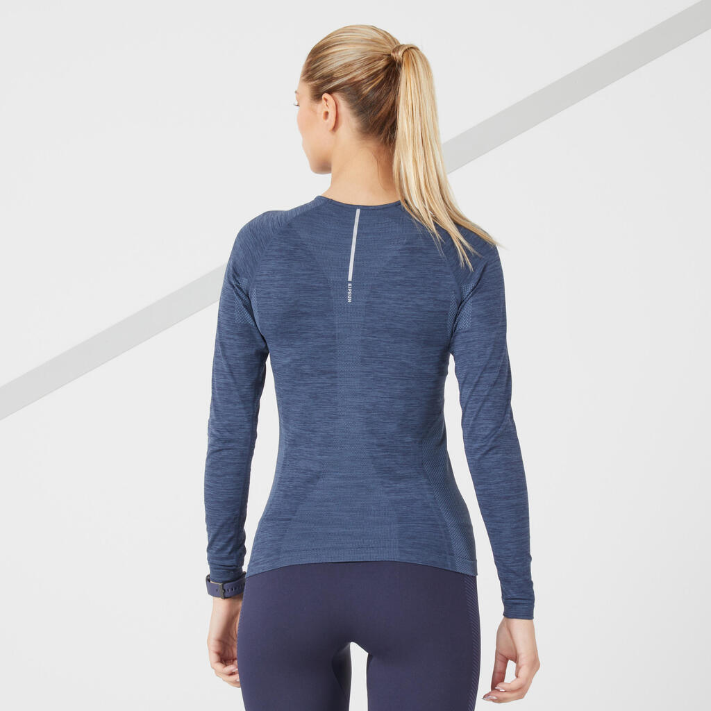 Sieviešu elpojošs skriešanas krekls ar garām piedurknēm “Kiprun Skincare”, gaiši zils