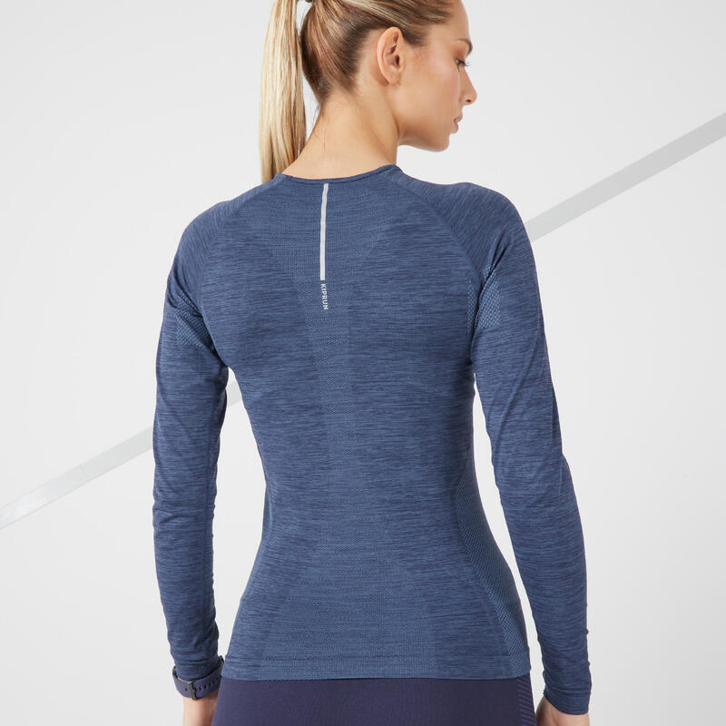 Laufshirt langarm atmungsaktiv Kiprun Skincare Light Damen blau