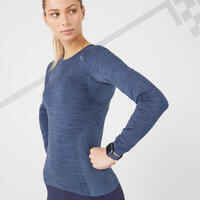 Camiseta running térmica transpirable Mujer Kiprun skincare azul oscuro